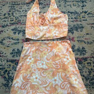 Hollister MATCHING SET Ultra High Rise Floral Halter + Mini Skirt - Both Med